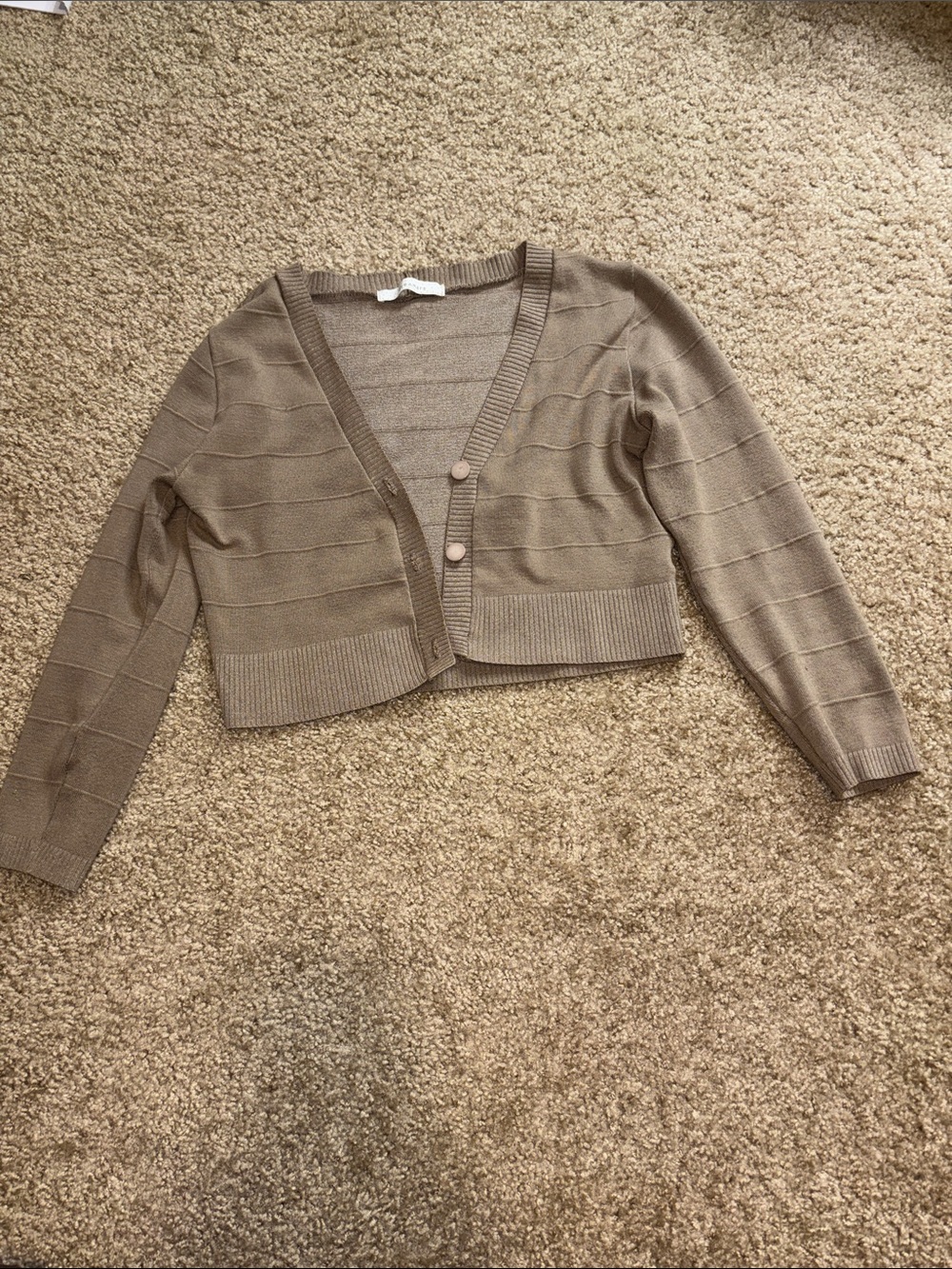 Dreamers Cropped Taupe Button-Front Cardigan